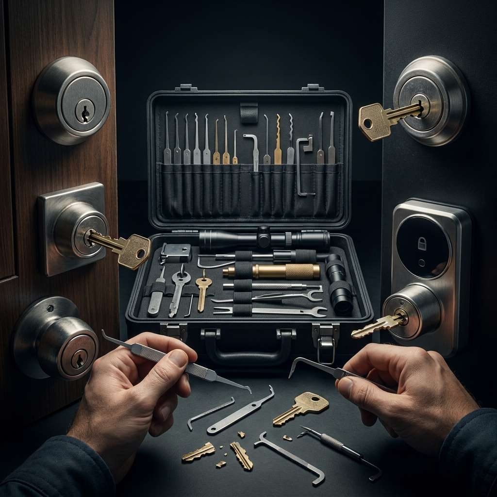Locksmith removing a broken key from a lock