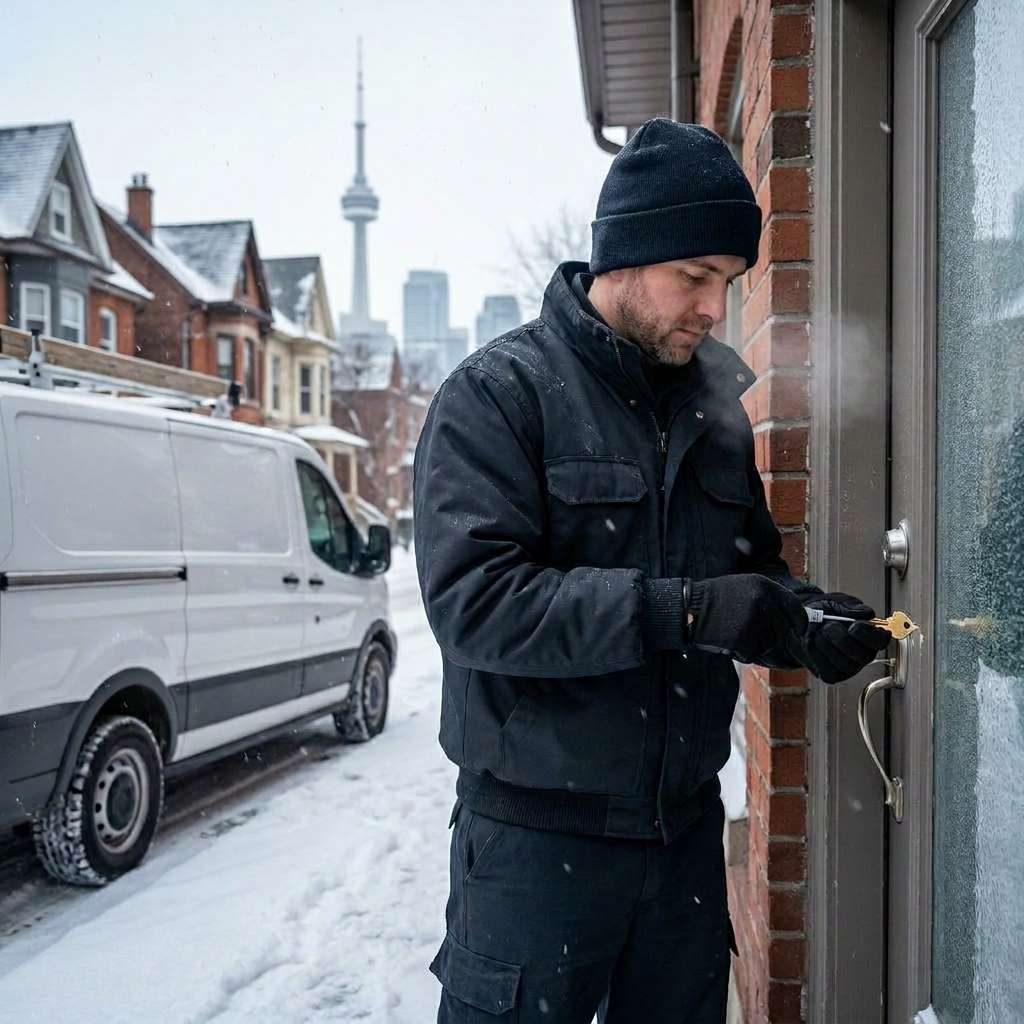 Locksmith extracting a broken key from a lock cylinder