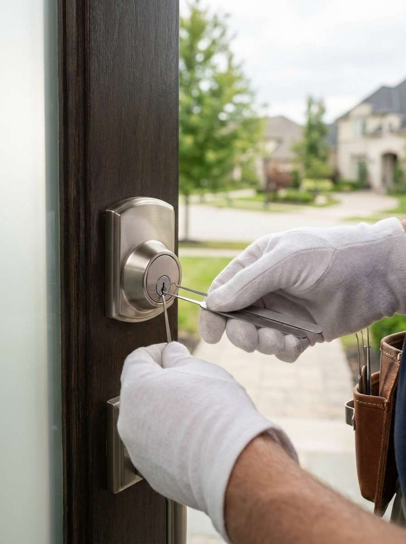 Locksmith unlocking a residential deadbolt