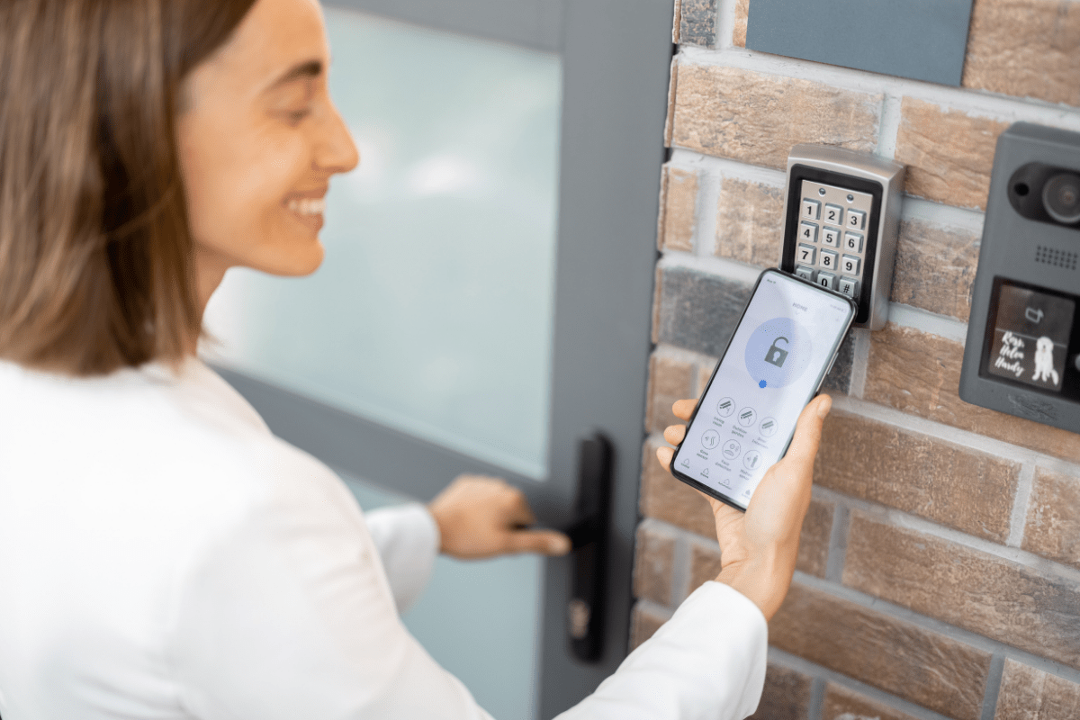 Access control keypad installed on a business entrance